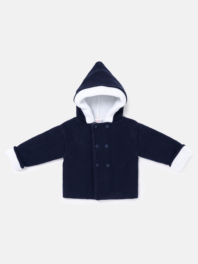 Baby Knitted Coat with Hood - Azul Collection - Dark Navy