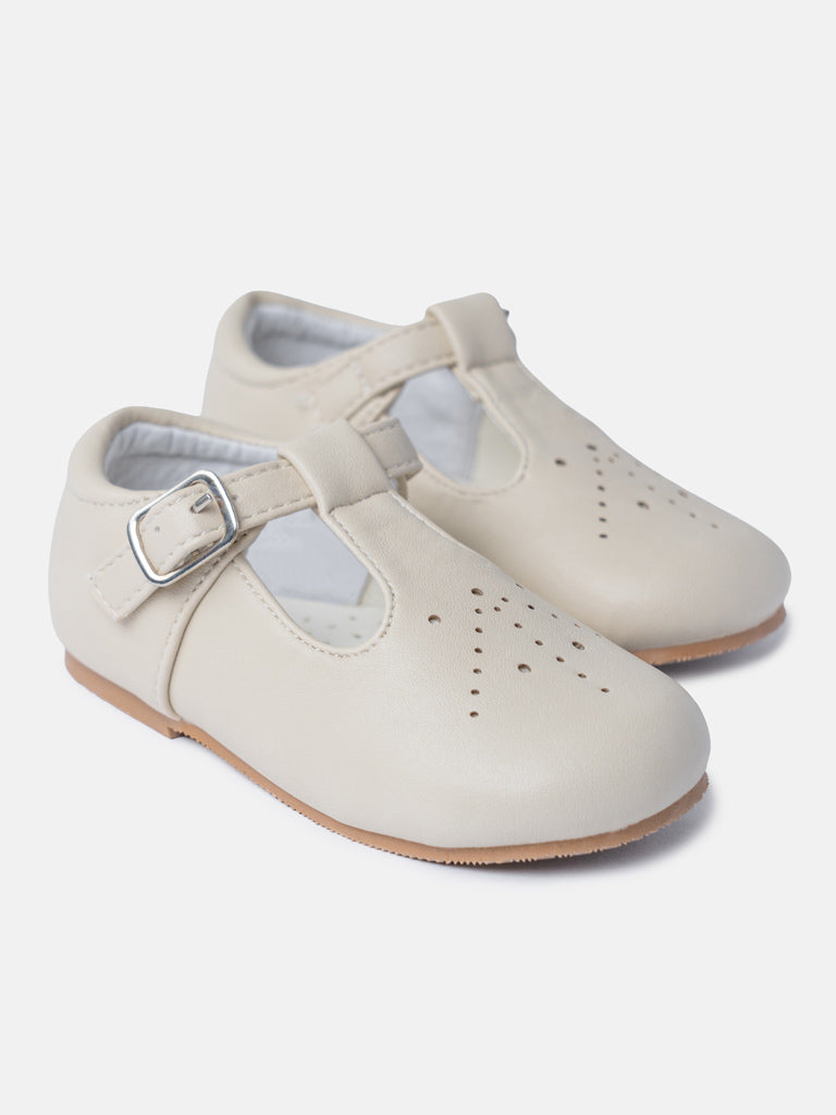 Baby Boy M&B Classic T-Bar Shoes - Light Beige