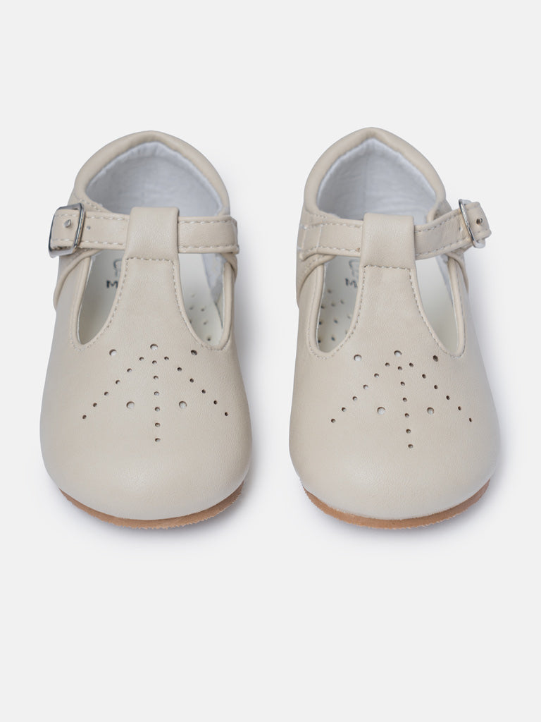 Baby Boy M&B Classic T-Bar Shoes - Light Beige