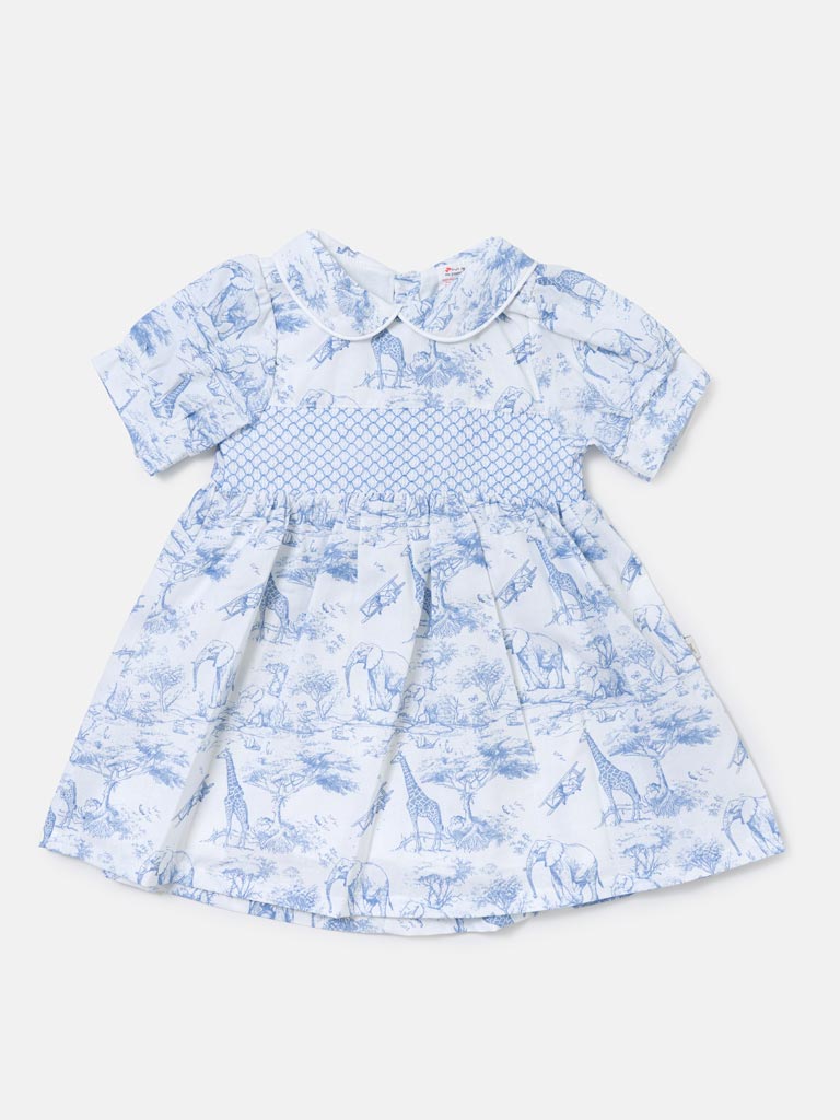 Baby Girl Smocked Summer Dress Safari Collection - Baby Blue