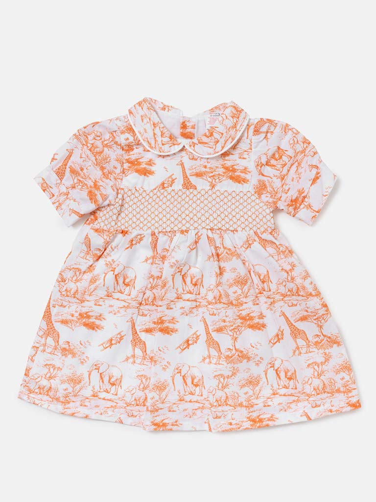 Baby Girl Smocked Summer Dress Safari Collection - Orange