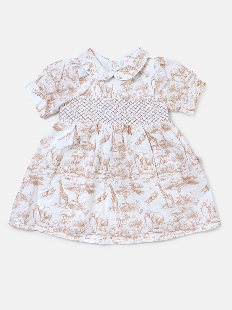 Baby Girl Smocked Summer Dress Safari Collection - Beige