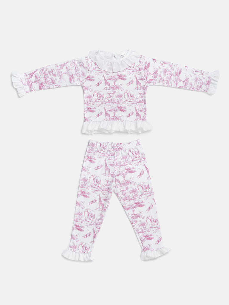 Girl Safari Collection 2-Piece Cotton Pyjama Set - Baby Pink