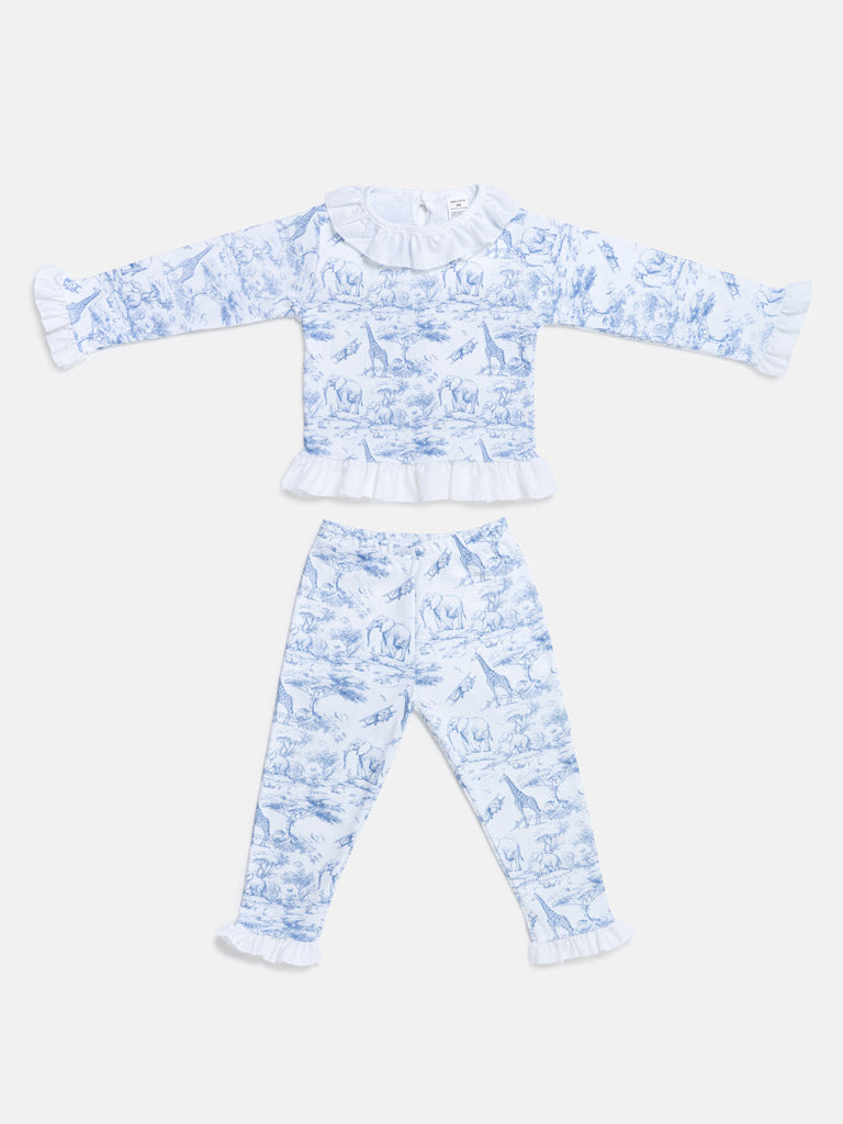 Girl Safari Collection 2-Piece Cotton Pyjama Set - Baby Blue