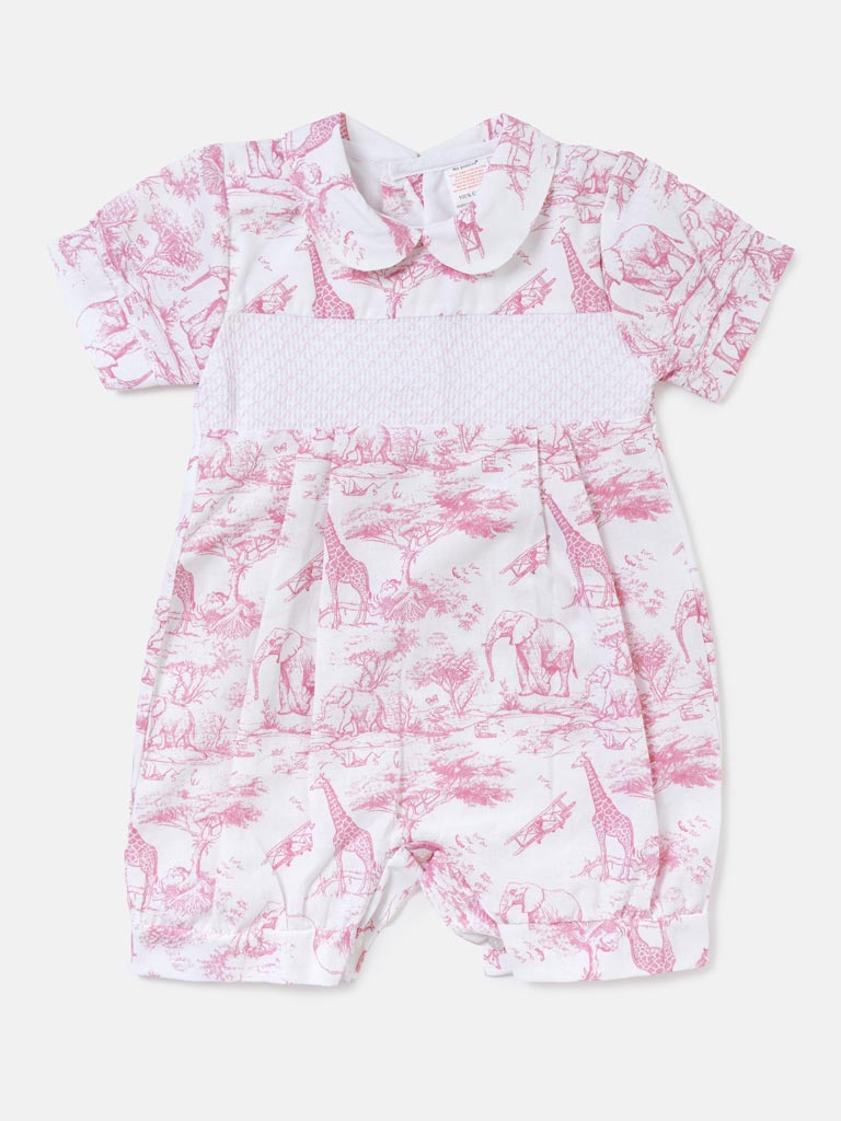 Baby Smocked Summer Romper Safari Collection - Baby Pink