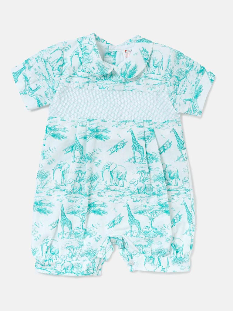 Baby Smocked Summer Romper Safari Collection - Mint Green