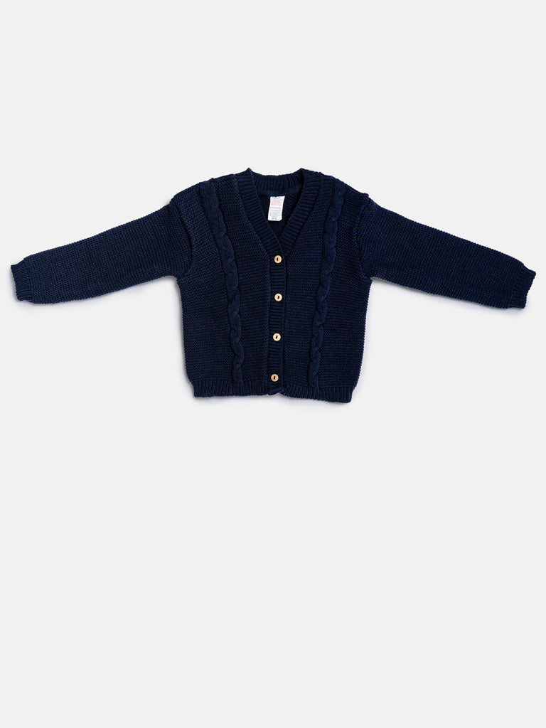 Baby Boy Cable Knit Cardigan - Navy Blue