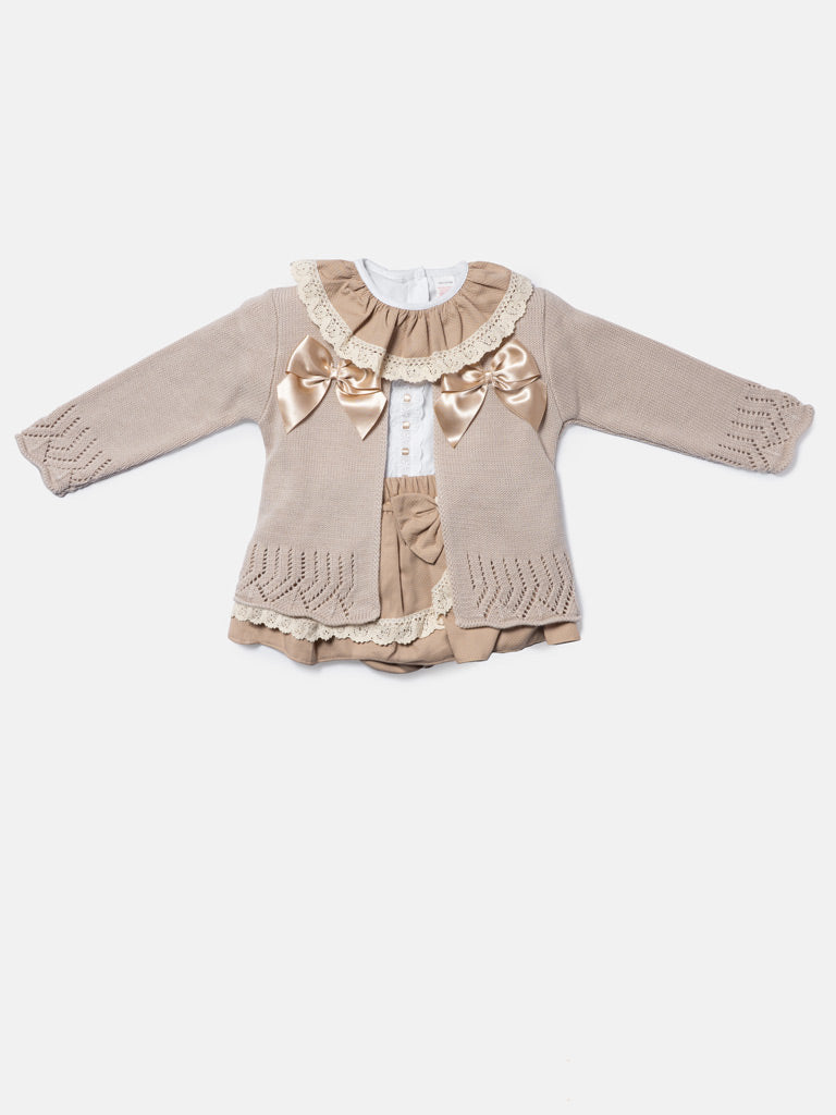 Baby Girl Theresa Collection 3-piece Spanish Romper Set - Tan