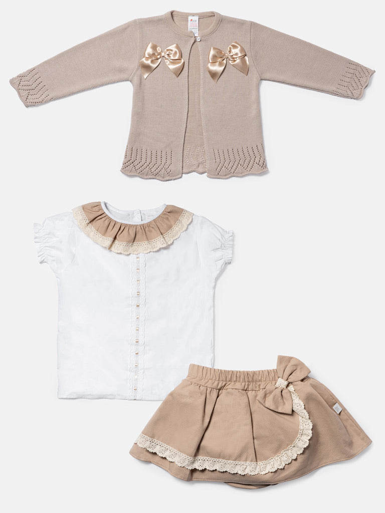 Baby Girl Theresa Collection 3-piece Spanish Romper Set - Tan