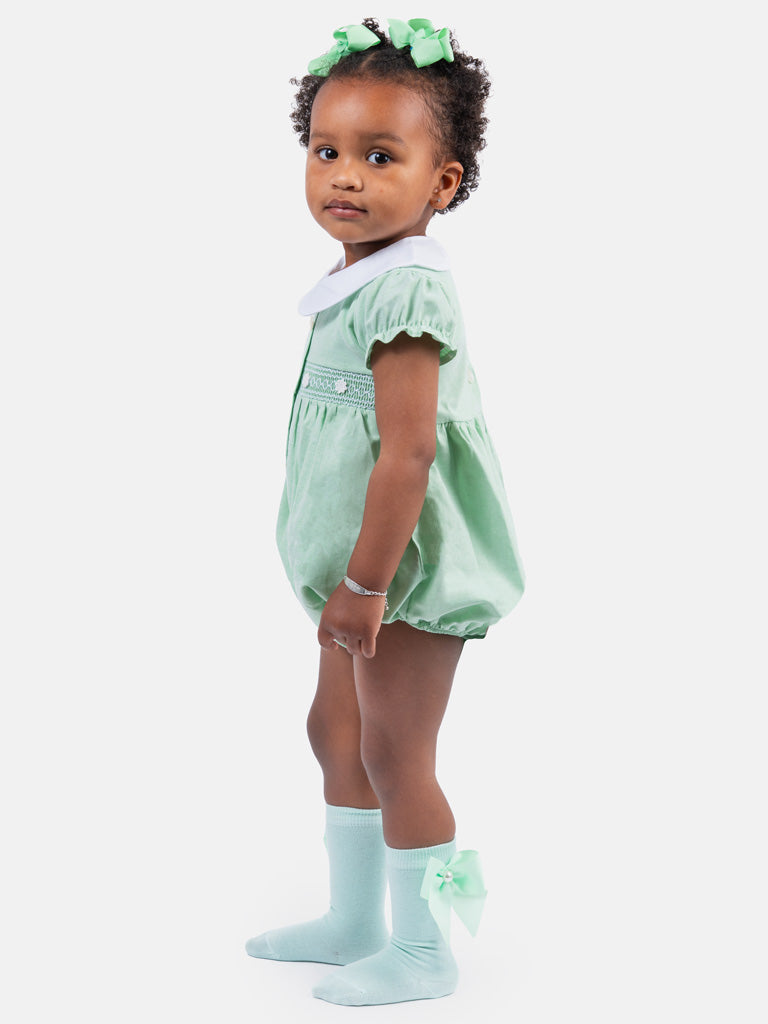 Baby Girl Reina Collection Spanish Smocked Romper - Mint Green