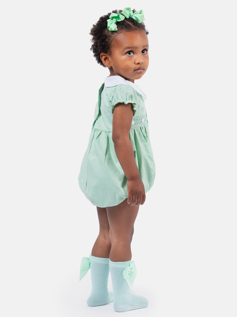 Baby Girl Reina Collection Spanish Smocked Romper - Mint Green