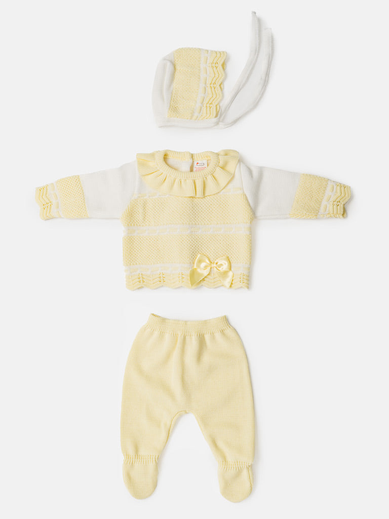 Baby Girl Frilly collar Knitted 3-piece Gift Box Set - Lemon Yellow