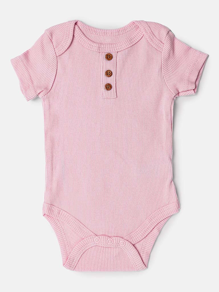 Baby Girl Short Sleeve Bodysuit with Buttons - Baby Pink