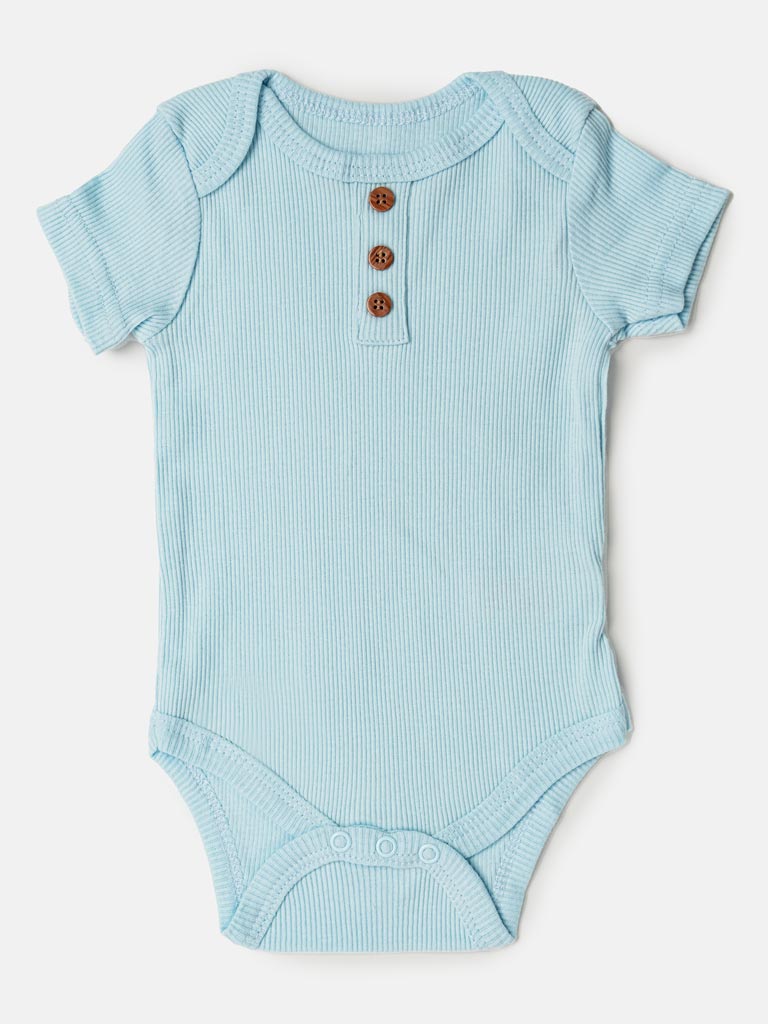 Baby Boy Short Sleeve Bodysuit with Buttons - Baby Blue