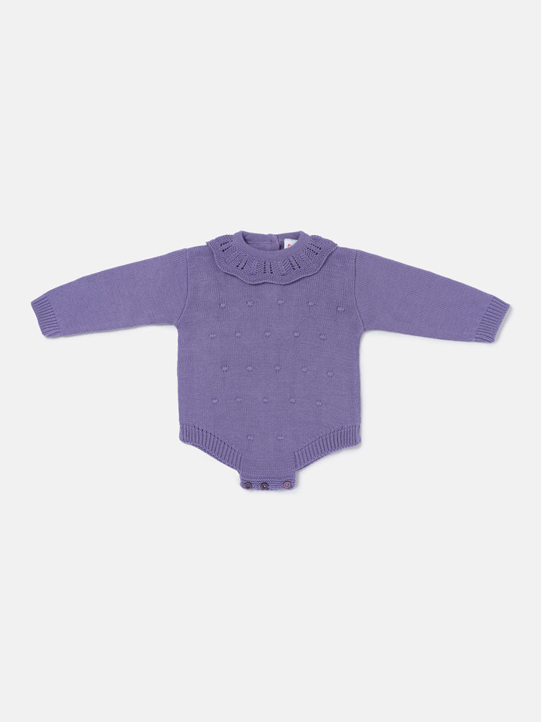 Baby Girl Luma Collection Spanish Knitted Frill Collar Romper - Purple