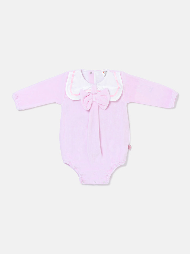 Baby Girl Rosamaria Collection Velour Romper with White Collar - Baby Pink