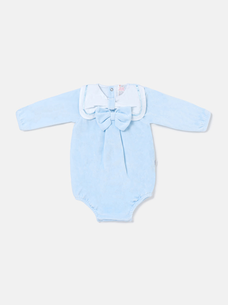 Baby Girl Rosamaria Collection Velour Romper with White Collar - Baby Blue