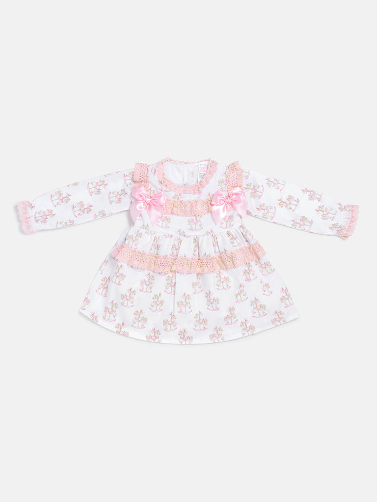 Baby Girl Dress with Bows & Lace - Rocking Horse Collection - Baby Pink