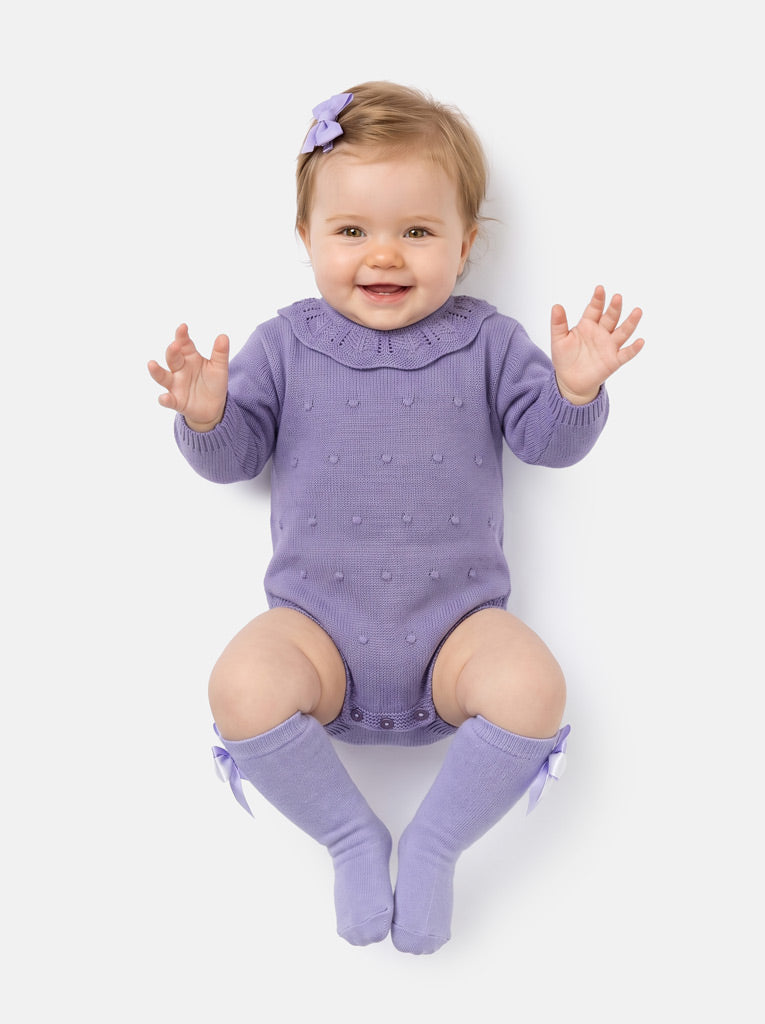 Baby Girl Luma Collection Spanish Knitted Frill Collar Romper - Purple