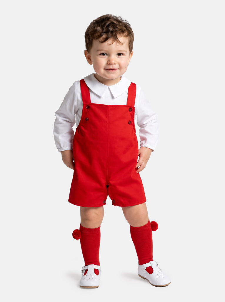 Baby Boy Alejandro Collection Two-Piece Shirt and Short Dungaree Set - Red