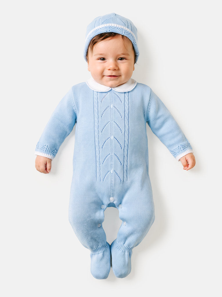 Unisex NOA COLLECTION Knitted All-in-One with Hat - Baby Blue