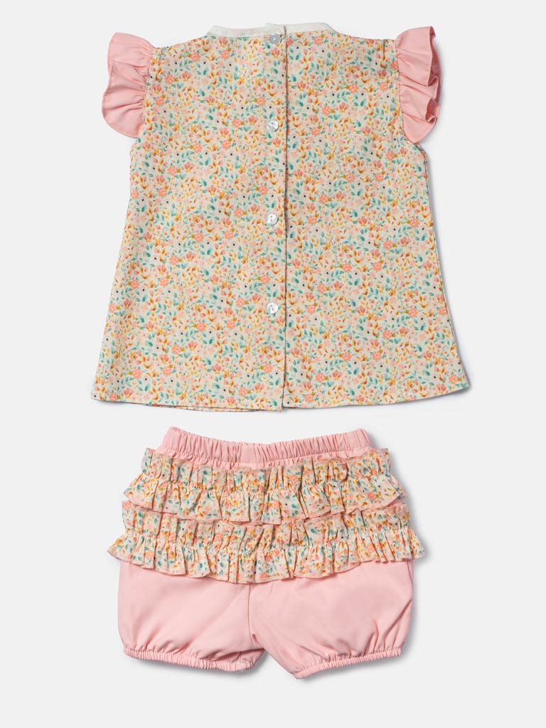 Baby Girl Liana Collection Floral Romper 2-Piece Set - Baby Pink