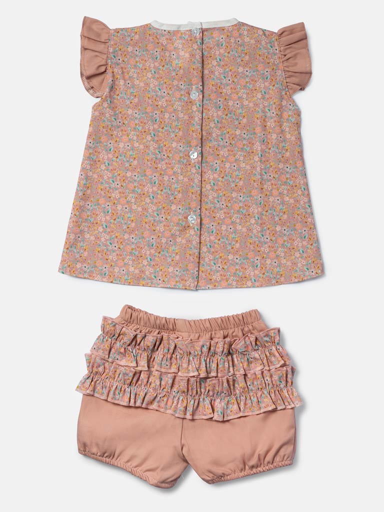 Baby Girl Liana Collection Floral Romper 2-Piece Set - Dusty Pink