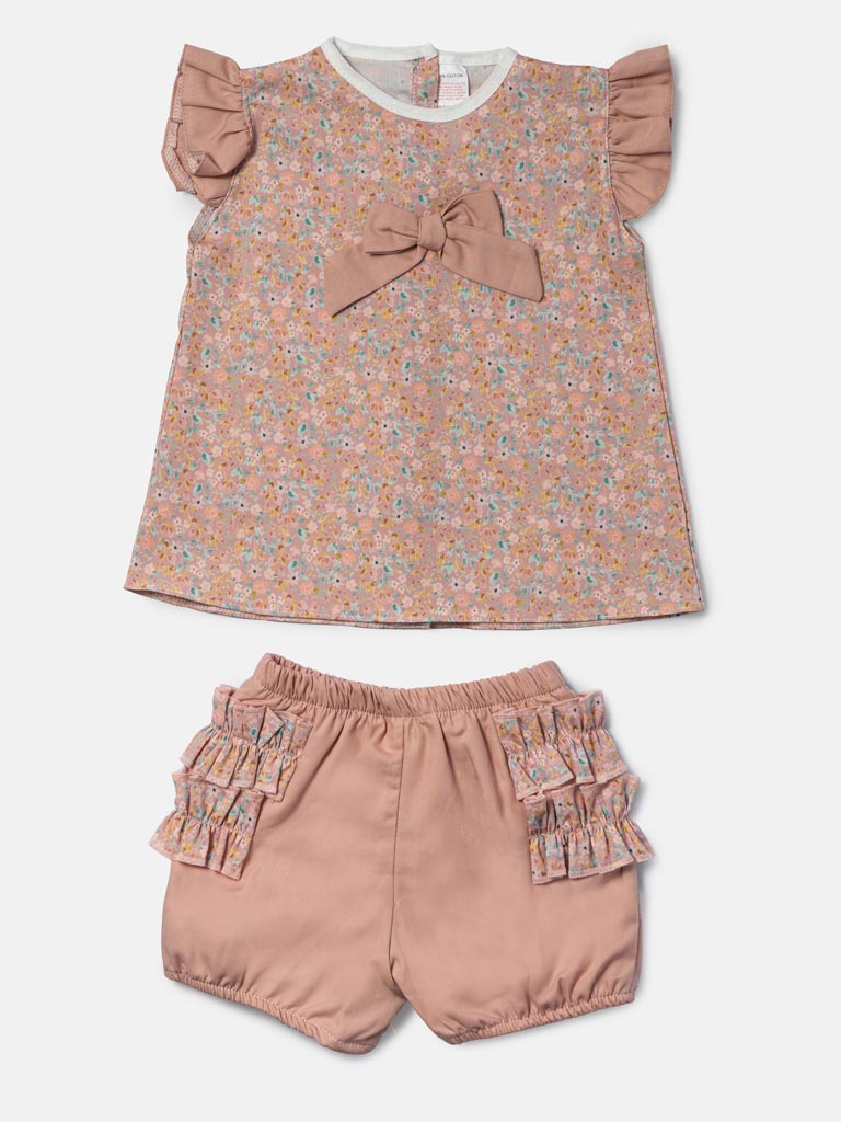 Baby Girl Liana Collection Floral Romper 2-Piece Set - Dusty Pink