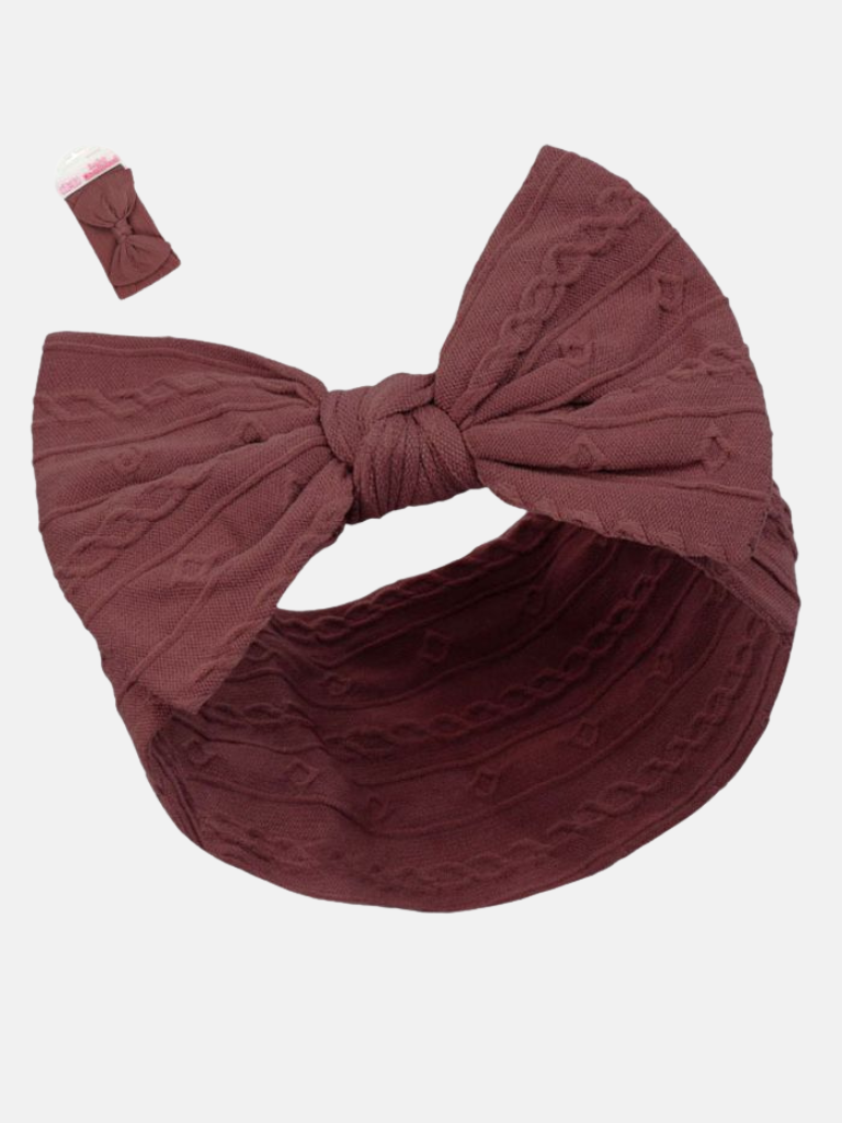 Baby Girl Cable Bow Elastic Headband- Dusty Pink