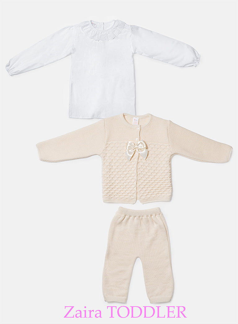Girl Zaira Collection 3-Piece Knitted Set Baby & Toddler - Beige