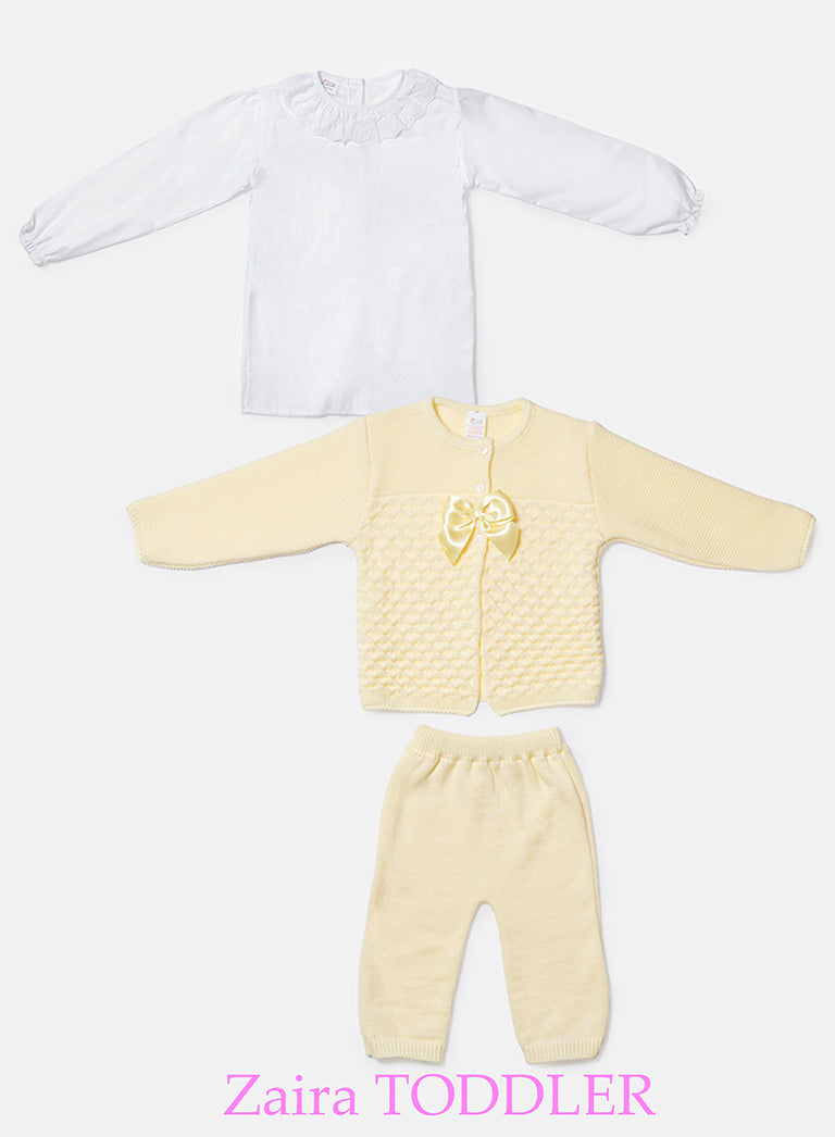 Girl Zaira Collection 3-Piece Knitted Set Baby & Toddler - Lemon Yellow