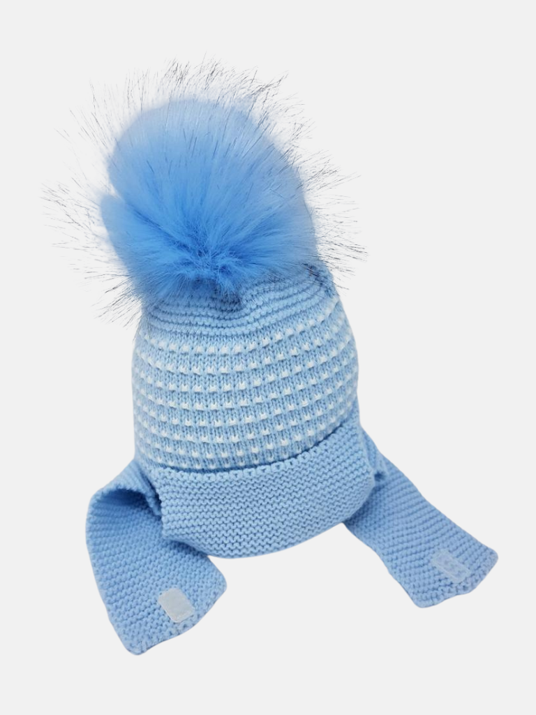 Baby Unisex Pom-pom Hat with Chin Strap - Blue