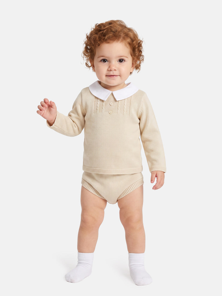 Baby Boy Manuel Collection 2-piece Knitted Set - Beige