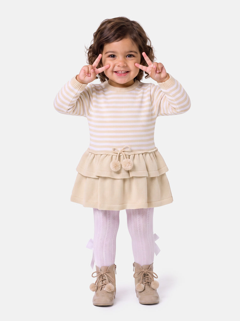 Baby Girl Carlota Collection Knitted Dress - Beige