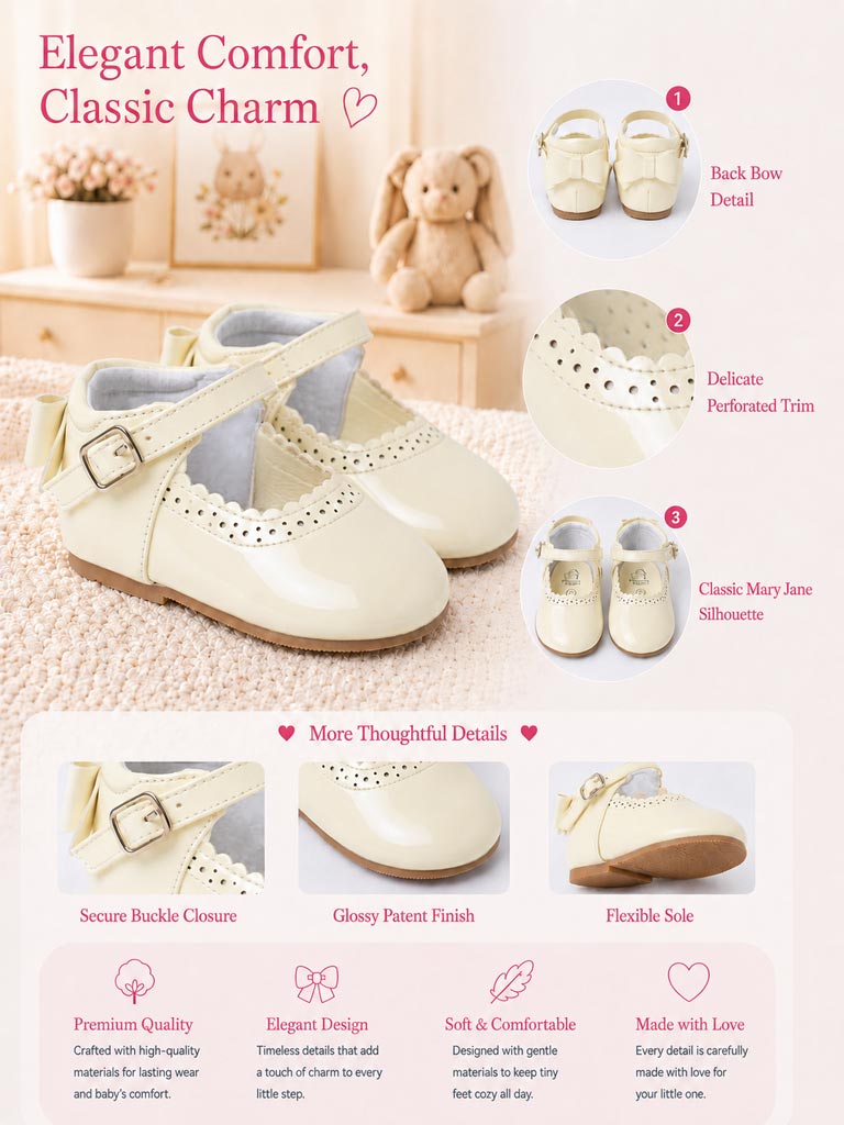 Baby Girl M&B Shoes with Back Bow - Cream