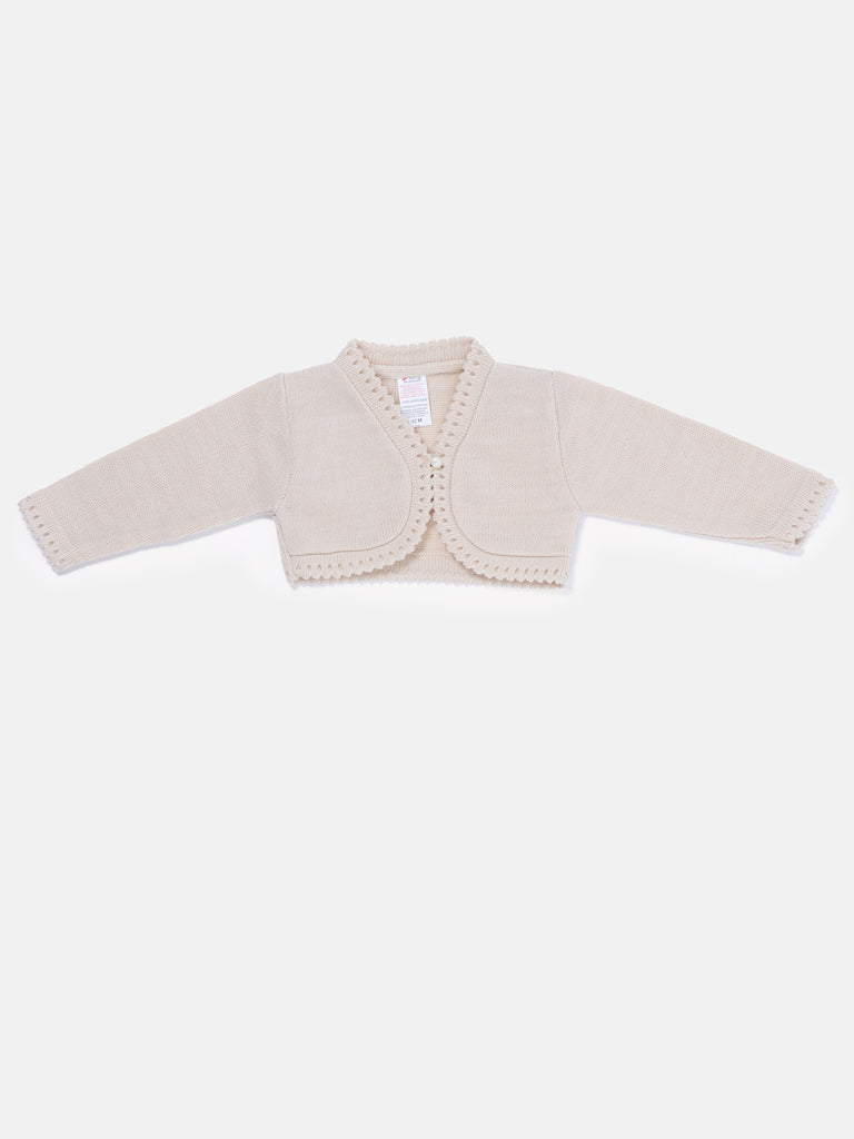 Luxury Baby Girl SHORT Bolero with Button - Beige