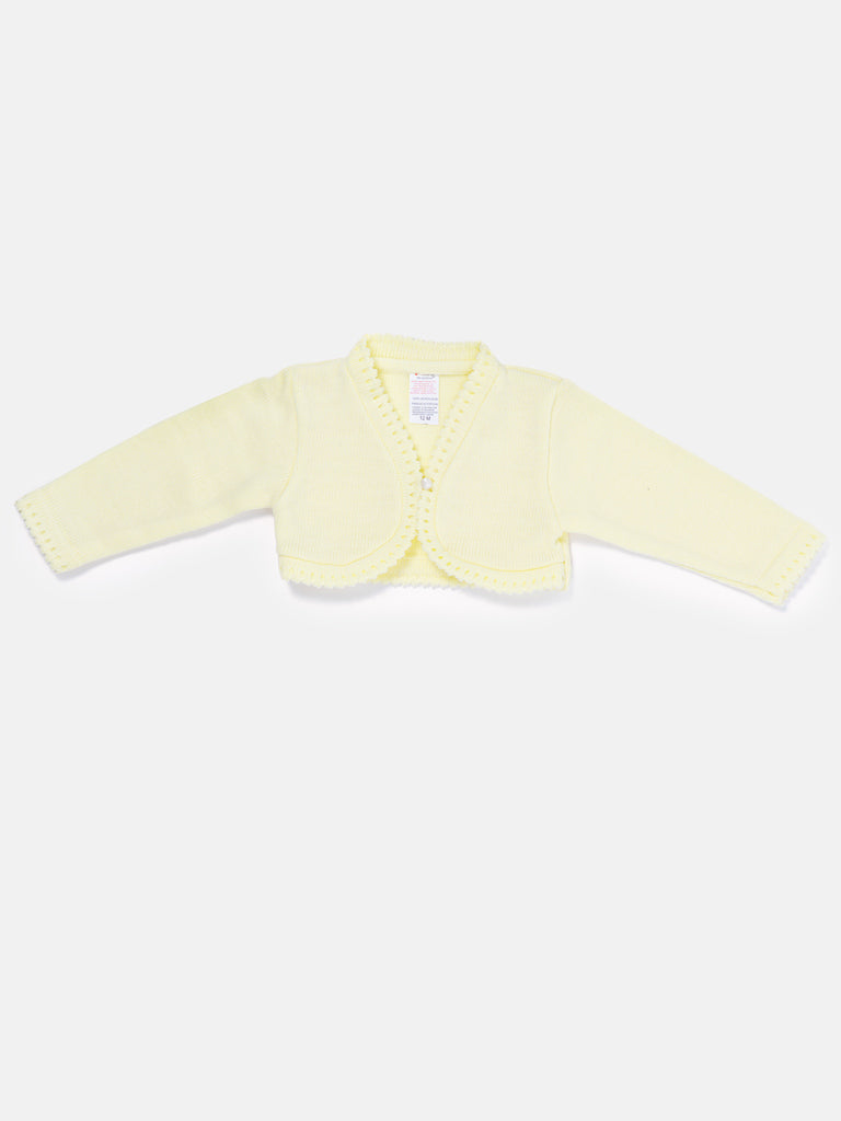 Luxury Baby Girl SHORT Bolero with Button - Lemon Yellow