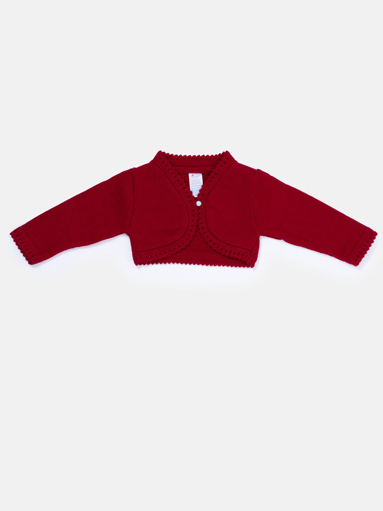 Luxury Baby Girl SHORT Bolero with Button - Red