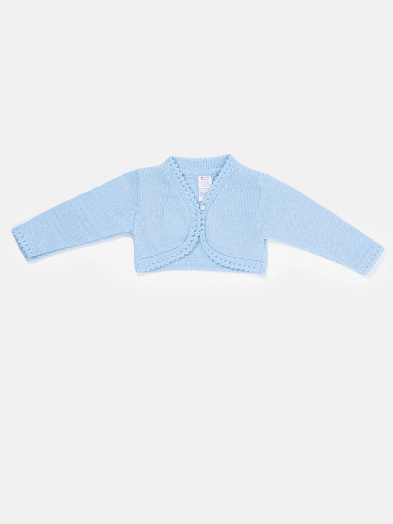 Luxury Baby Girl SHORT Bolero with Button - Baby Blue