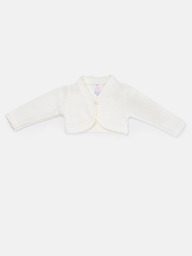 Luxury Baby Girl SHORT Bolero with Button - Ivory