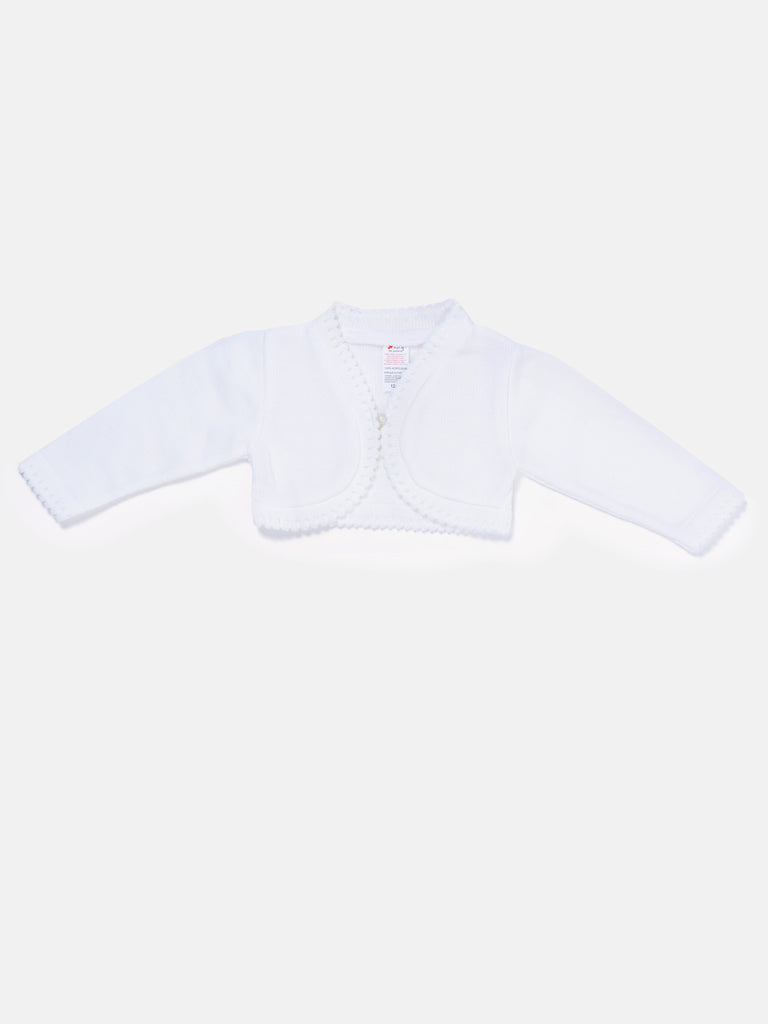 Luxury Baby Girl SHORT Bolero with Button - White