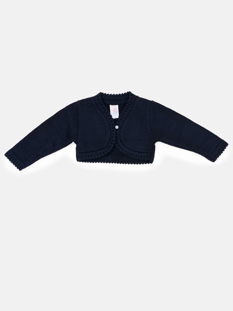 Luxury Baby Girl SHORT Bolero with Button - Navy