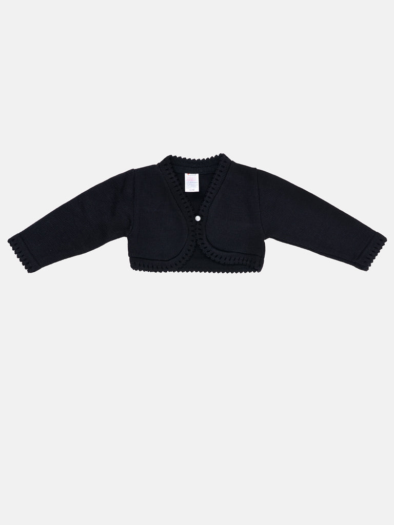 Luxury Baby Girl SHORT Bolero with Button - Black