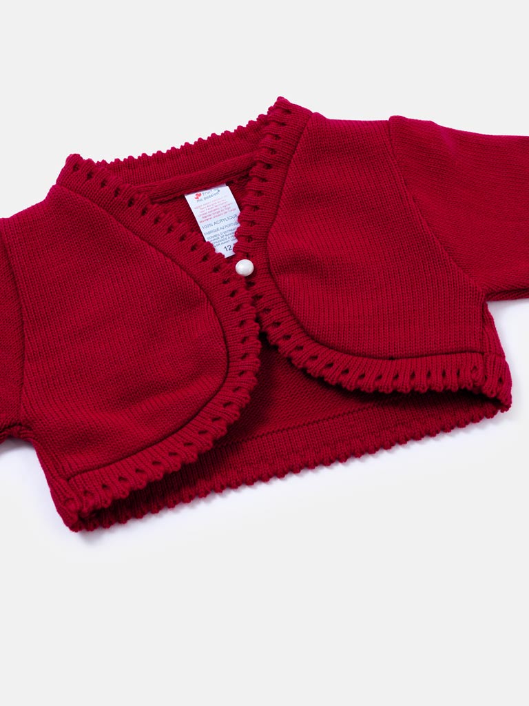 Luxury Baby Girl SHORT Bolero with Button - Red