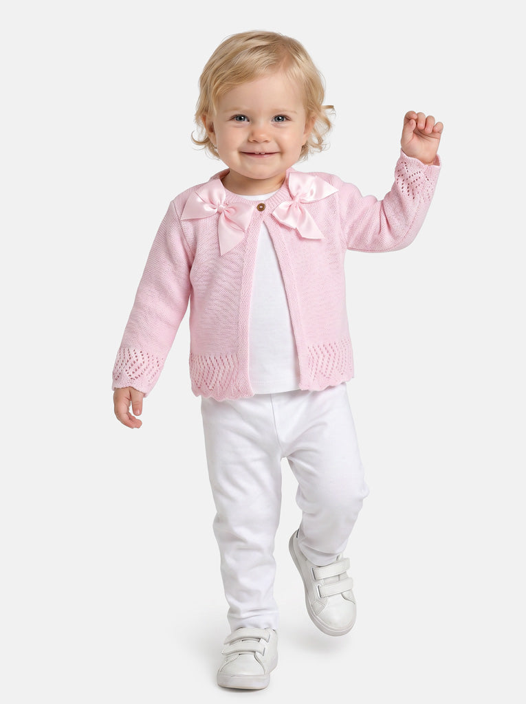 Baby Girl Cardigan with 2 Big Bows - Baby Pink