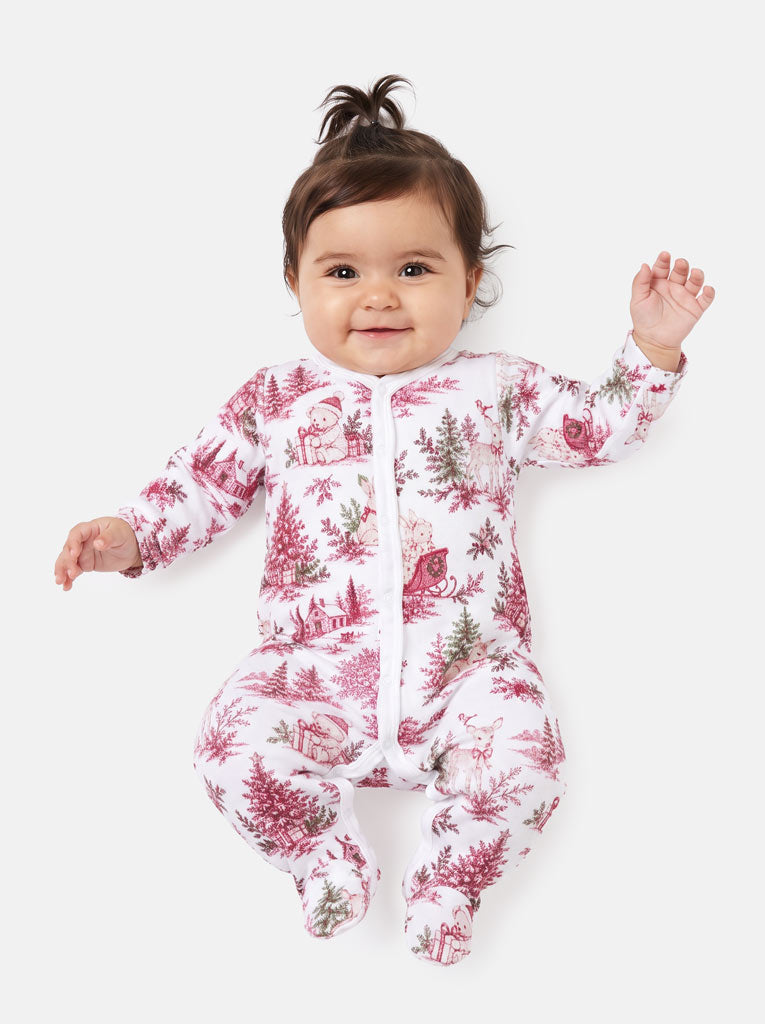 Velour Baby Grow with Front Snap Fasteners - Christmas Print Collection - LIMITED EDITION