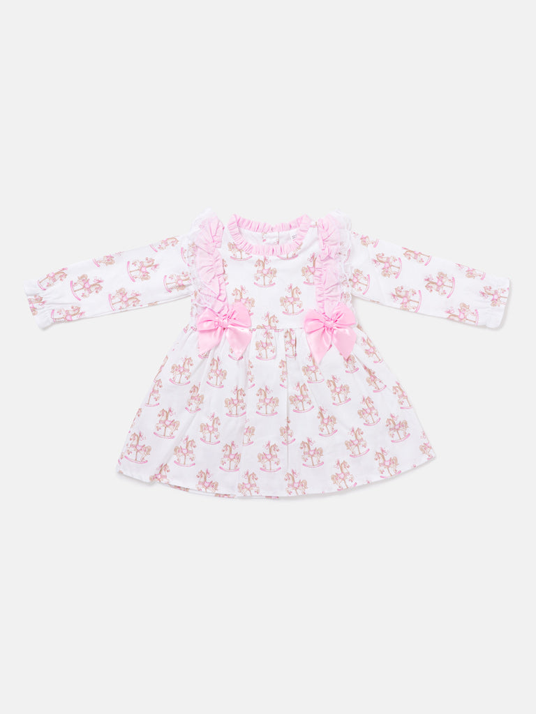 Baby Girl Long Sleeve Dress - Rocking Horse Collection - Baby Pink