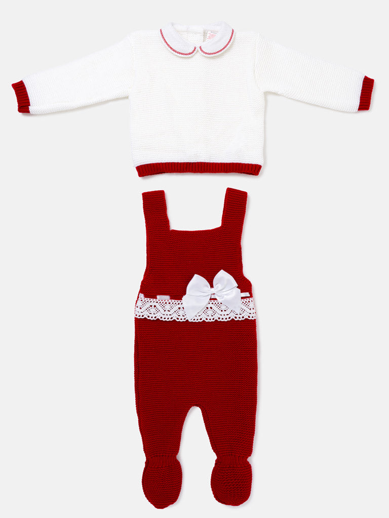 Baby Girl Ximena Collection 2-piece Knitted Dungaree Set - Red