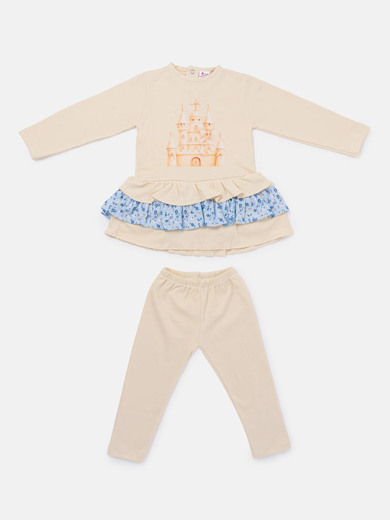 Baby Girl Top & Leggings Set - Castle Collection - Beige