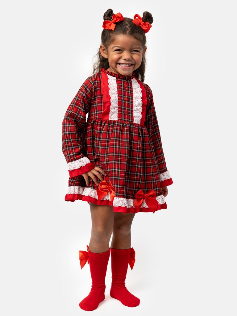 Baby Girl Feliz Collection Tartan Dress - Red & Black